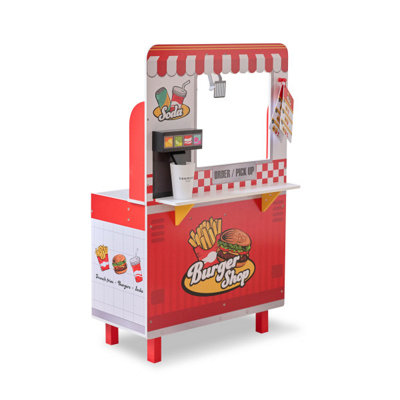 Teamson Kids Flip & Fry Burger Shop Wooden Playset In Red With Grill, Fryer, Drinks Station & 29 Accessories B&Q