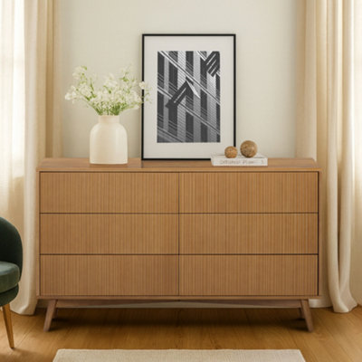 Teamson Home Tremolo Chest Of Drawers 6 Fluted Push-Open Drawer Bedroom DresserNatural from B&Q