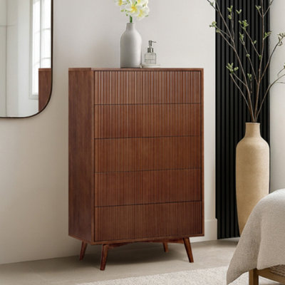 Teamson Home Tremolo Chest Of Drawers 5 Fluted Push-Open Drawer Bedroom DresserWalnut from B&Q