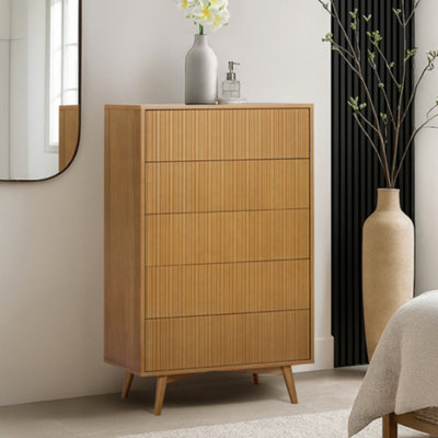 Teamson Home Tremolo Chest Of Drawers 5 Fluted Push-Open Drawer Bedroom DresserNatural from B&Q