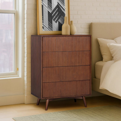 Teamson Home Tremolo Chest Of Drawers 4 Fluted Push-Open Drawer Bedroom DresserWalnut from B&Q