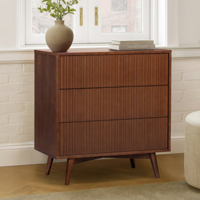 Teamson Home Tremolo Chest Of Drawers 3 Fluted Push-Open Drawer Bedroom DresserWalnut from B&Q