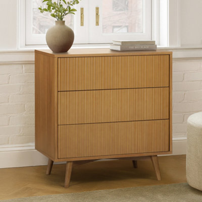 Teamson Home Tremolo Chest Of Drawers 3 Fluted Push-Open Drawer Bedroom DresserNatural from B&Q