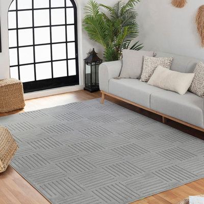 Livabliss Le Mans-Modern Grey 3D High & Low Pile Textured In- & Outdoor Rug 120 X 170 Cm Easy CareNon Shedding from B&Q