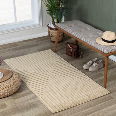 Livabliss Le Mans-Modern Beige 3D High & Low Pile Textured In- & Outdoor Rug 80 X 150 Cm Easy CareNon Shedding from B&Q