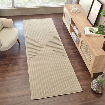 Livabliss Le Mans-Modern Beige 3D High & Low Pile Textured In- & Outdoor Rug 80 X 230 Cm Easy CareNon Shedding from B&Q