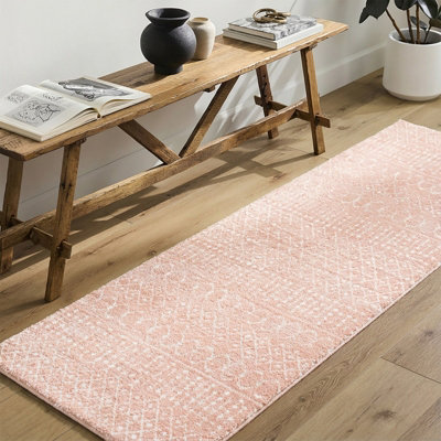 Livabliss Aliyah Shaggy-Global Pink Ivory Plush Soft Pile Living Bedroom Rug 80 X 220 Cm Easy CareNon Shedding from B&Q
