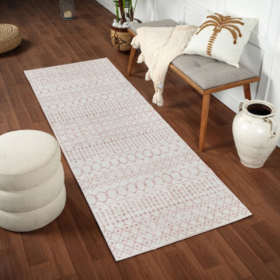 Livabliss Aliyah Shaggy-Global Pink Ivory Plush Soft Pile Living Bedroom Rug 80 X 220 Cm Easy CareNon Shedding from B&Q