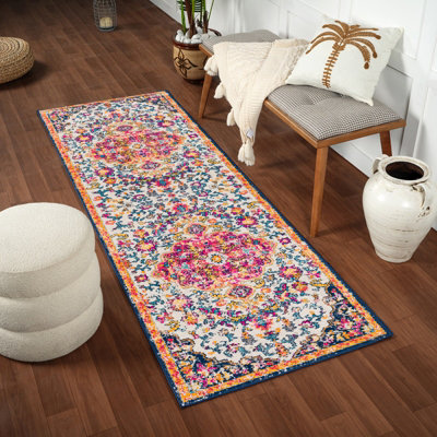 Livabliss Floransa-Vintage Orange Yellow Blue Beige Traditional Boho Living Dining Bedroom Rug 80 X 220 Cm Easy CareNon Shedding from B&Q