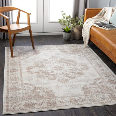 Livabliss Roma-Vintage Brown Grey Ivory Traditional Boho Living Dining Bedroom Rug 120 X 170 Cm Easy CareNon Shedding from B&Q