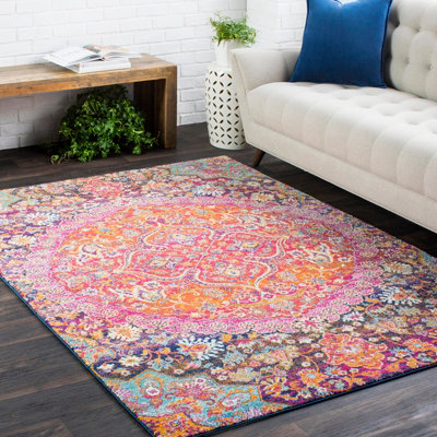 Livabliss Harput-Vintage Orange Blue Grey Burgundy Traditional Boho Living Dining Bedroom Rug 200 X 275 Cm Easy CareNon Shedding from B&Q