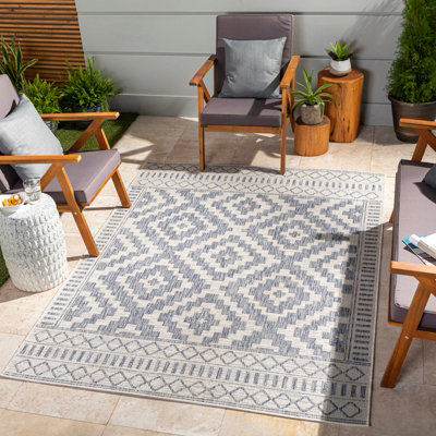 Livabliss Tuareg-Global Blue Ivory Graphic In- & Outdoor Rug 120 X 170 Cm Easy CareNon Shedding from B&Q