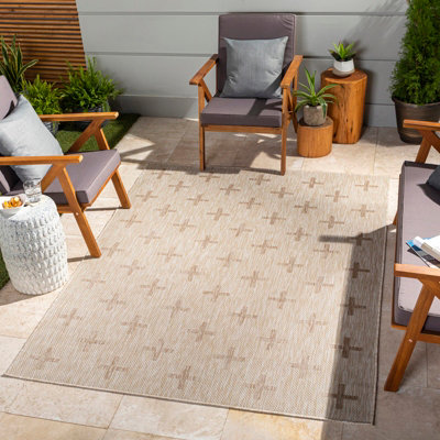 Livabliss Tuareg-Global Tan Ivory Beige Graphic In- & Outdoor Jute-Look Rug 120 X 170 Cm Easy CareNon Shedding from B&Q