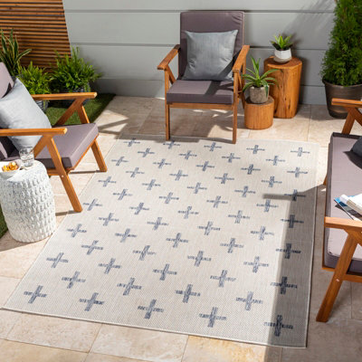 Livabliss Tuareg-Global Ivory Blue Graphic In- & Outdoor Rug 120 X 170 Cm Easy CareNon Shedding from B&Q