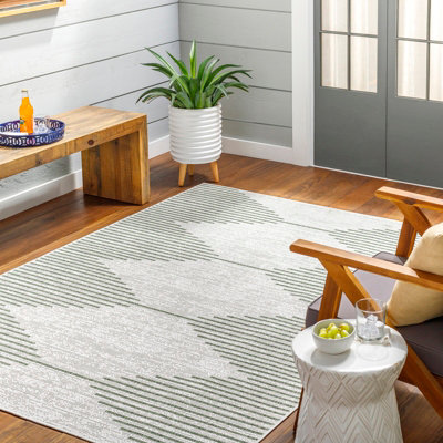 Livabliss Eagean-Global Green Ivory Off-White In- & Outdoor Rug 200 X 275 Cm Easy CareNon Shedding from B&Q