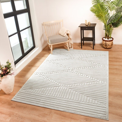 Livabliss Le Mans-Modern White 3D High & Low Pile Textured In- & Outdoor Rug 120 X 170 Cm Easy CareNon Shedding from B&Q