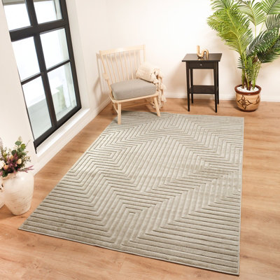 Livabliss Le Mans-Modern Beige 3D High & Low Pile Textured In- & Outdoor Rug 120 X 170 Cm Easy CareNon Shedding from B&Q