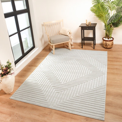 Livabliss Le Mans-Modern White 3D High & Low Pile Textured In- & Outdoor Rug 120 X 170 Cm Easy CareNon Shedding from B&Q
