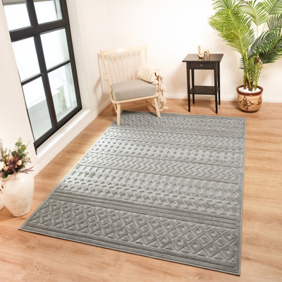 Livabliss Le Mans-Modern Grey 3D High & Low Pile Textured In- & Outdoor Rug 120 X 170 Cm Easy CareNon Shedding from B&Q