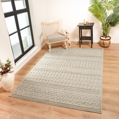 Livabliss Le Mans-Modern Beige 3D High & Low Pile Textured In- & Outdoor Rug 120 X 170 Cm Easy CareNon Shedding from B&Q