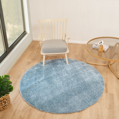 Livabliss Round Cloudy Shaggy-Solid Color Blue Plush Soft Pile Living Bedroom Rug 160 X 160 Cm Easy CareNon Shedding from B&Q