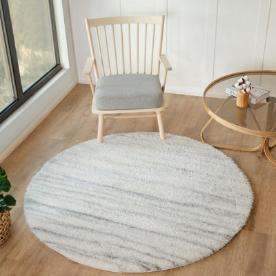 Livabliss Round Cloudy Shaggy-Modern Ivory Grey Soft Plush Pile Living Bedroom Rug 120 X 120 Cm Easy CareNon Shedding from B&Q
