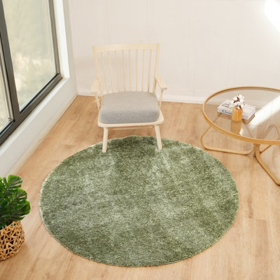 Livabliss Round Cloudy Shaggy-Solid Color Green Plush Soft Pile Living Bedroom Rug 160 X 160 Cm Easy CareNon Shedding from B&Q