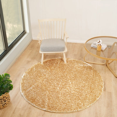 Livabliss Round Cloudy Shaggy-Solid Color Yellow Plush Soft Pile Living Bedroom Rug 120 X 120 Cm Easy CareNon Shedding from B&Q