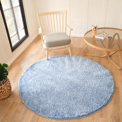 Livabliss Round Moda Shaggy-Solid Color Blue Plush Soft Pile Living Bedroom Rug 120 X 120 Cm Easy CareNon Shedding from B&Q