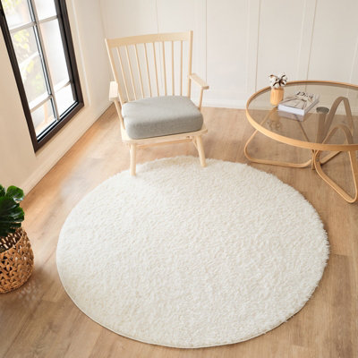 Livabliss Round Moda Shaggy-Solid Color Cream Plush Soft Pile Living Bedroom Rug 160 X 160 Cm Easy CareNon Shedding from B&Q