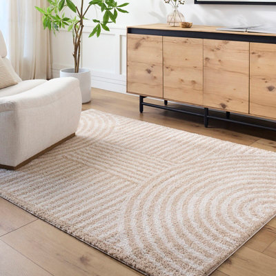 Livabliss Fossay Shaggy-Washable Beige Modern Hig Pile Living Bedroom Rug 140 X 200 Cm Easy CareNon Shedding from B&Q