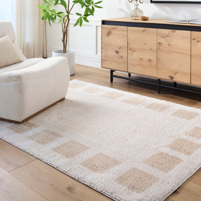 Livabliss Fossay Shaggy-Washable Beige Modern Hig Pile Living Bedroom Rug 120 X 170 Cm Easy CareNon Shedding from B&Q