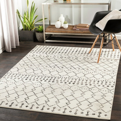 Livabliss Pisa-Geometric Black Off-White Grey Living Dining Bedroom Rug 140 X 200 Cm Easy CareNon Shedding from B&Q