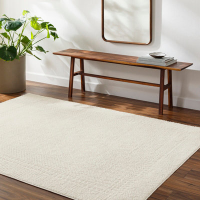 Livabliss Freud-Modern Ivory Off-White High Pile Living Dining Bedroom Rug 120 X 170 Cm Easy CareNon Shedding from B&Q