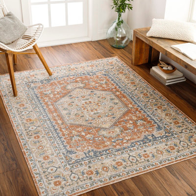 Livabliss Lillian-Washable Orange Brown Traditional Vintage Boho Living Dining Rug 120 X 170 Cm Easy CareNon Shedding from B&Q