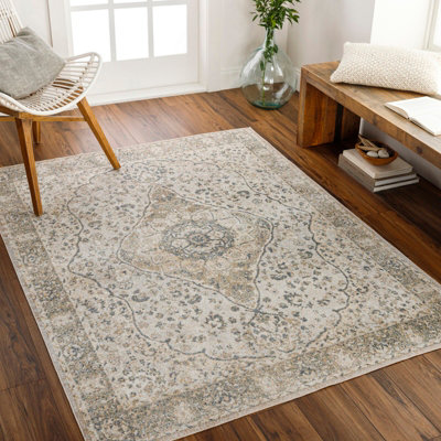 Livabliss Lillian-Washable Grey Green Traditional Vintage Boho Living Dining Rug 120 X 170 Cm Easy CareNon Shedding from B&Q