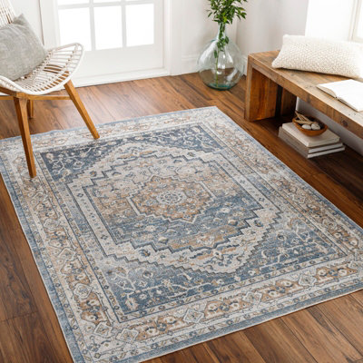 Livabliss Lillian-Washable Blue Brown Traditional Vintage Boho Living Dining Rug 120 X 170 Cm Easy CareNon Shedding from B&Q