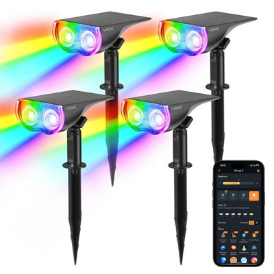 Linkind Smart Outdoor Solar LightsRgbtw Colour Changing Waterproof Spotlight With AppGarden & Pathway Stake 4-Pack from B&Q