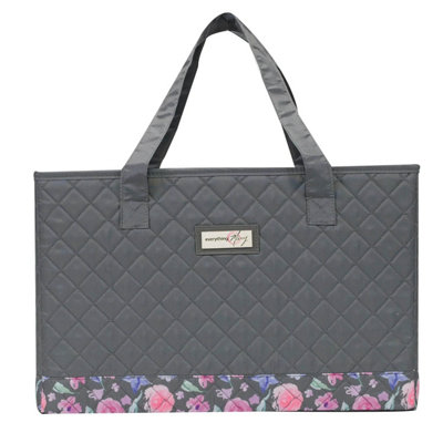 B&Q -  Sewing Machine Carry Tote-Grey/pink Floral-Everything Mary Evm10143-9