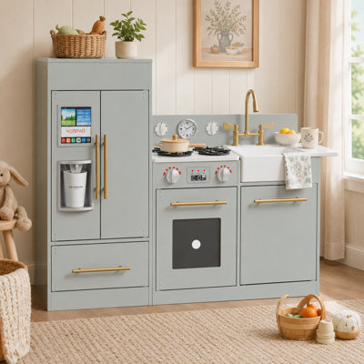 Teamson Kids Little Chef Charlotte Modern Play Kitchen - Silver Grey / Gold - Image 4
