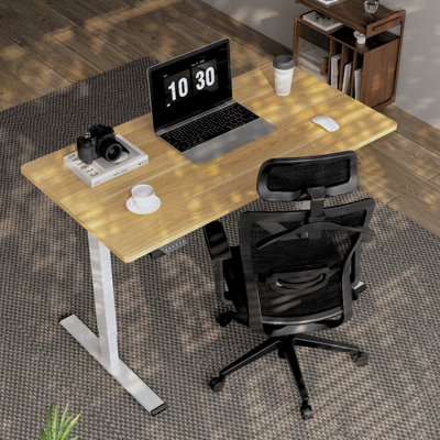 Flexispot Electric Adjustable Stand Desk With 2 Motors, Memory Preset & Anti-Collision, 120 X 60Cm Maple Desktop & White Frame
