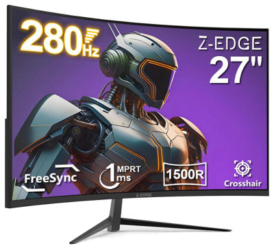 Z-Edge 27 Inch Curved Gaming Monitor 280Hz 240Hz 1Ms 1500R  1080P Hdmi Dp, 4000:1 Contrast, 350Cd/m² Brightness, Crosshair