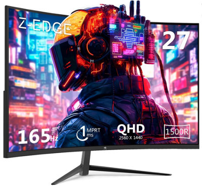 Z-Edge 27 Inch Qhd Curved Gaming Monitor 1Ms Mprt 2K 2560X1440 16:9 Curved Screen, Displayport(165Hz) & Hdmi(144Hz)
