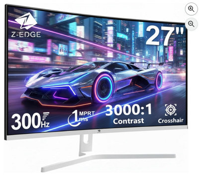 Z-Edge 27 Inch Curved Gaming Monitor 300Hz 240Hz 1Ms 1080P Va 1500R Dp Hdmi White  1920X1080 16:9