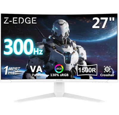 B&Q Z-Edge 27 Inch 300Hz Curved Gaming Monitor 1Ms Mprt Full Hd 1080P,  Freesync, Hdr10, Displayport (300Hz) & Hdmi (240Hz)