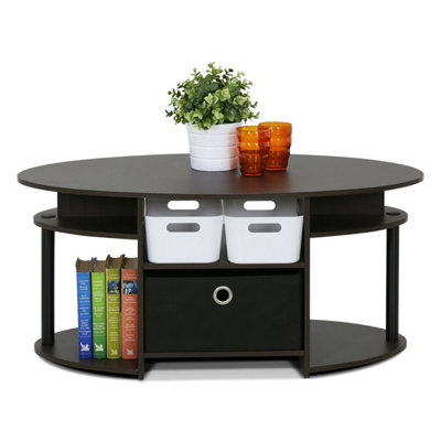 Walplus Furinno Jaya Simple Design Oval Coffee Table With BinWalnut15079Wnbk from B&Q