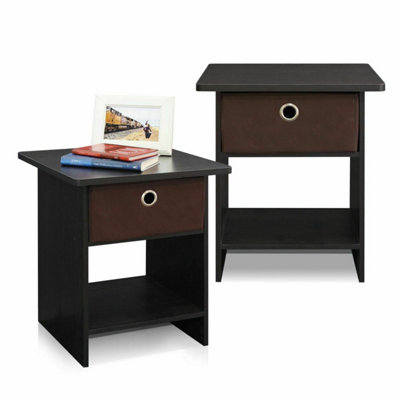 Walplus Furinno Dario End Table/ Night Stand Storage Shelf With Bin DrawerEspresso/brownSet Of 2 from B&Q