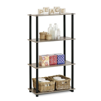 Walplus Furinno Turn-N-Tube 4-Tier Multipurpose Shelf Display RackFrench Oak Grey/black