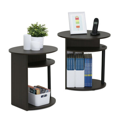 Walplus Furinno Jaya Simple Design Oval End TableWalnutSet Of 2 from B&Q