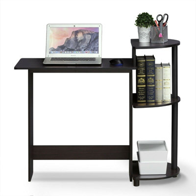 Walplus Furinno Compact Computer Desk With ShelvesDark Walnut from B&Q